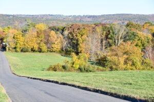 View of fall colors at litchfield hills from rural New Milford, CT.